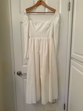 Reformation White Long Sleeve Square Neck Midi Dress